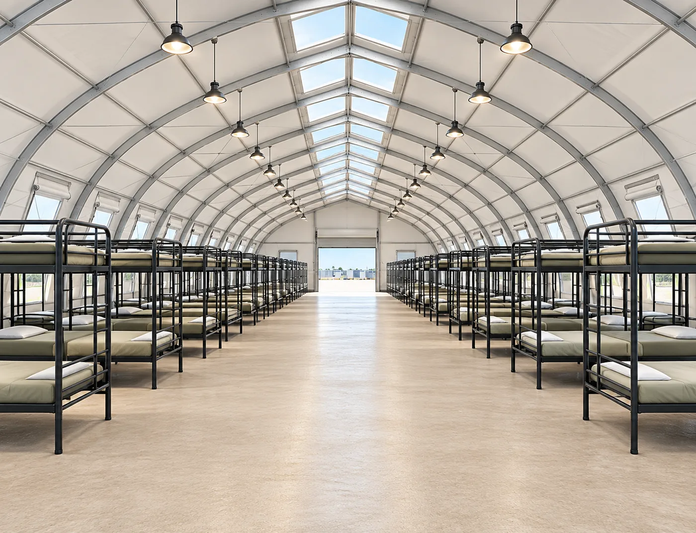 Temporary sleeping facility with multiple emergency bunkbeds
