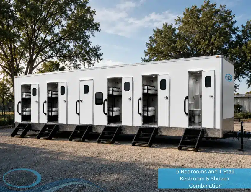 -bedroom sleeper trailer with one restroom and shower combination designed for workforce housing, emergency response, construction crews, and remote job sites.
